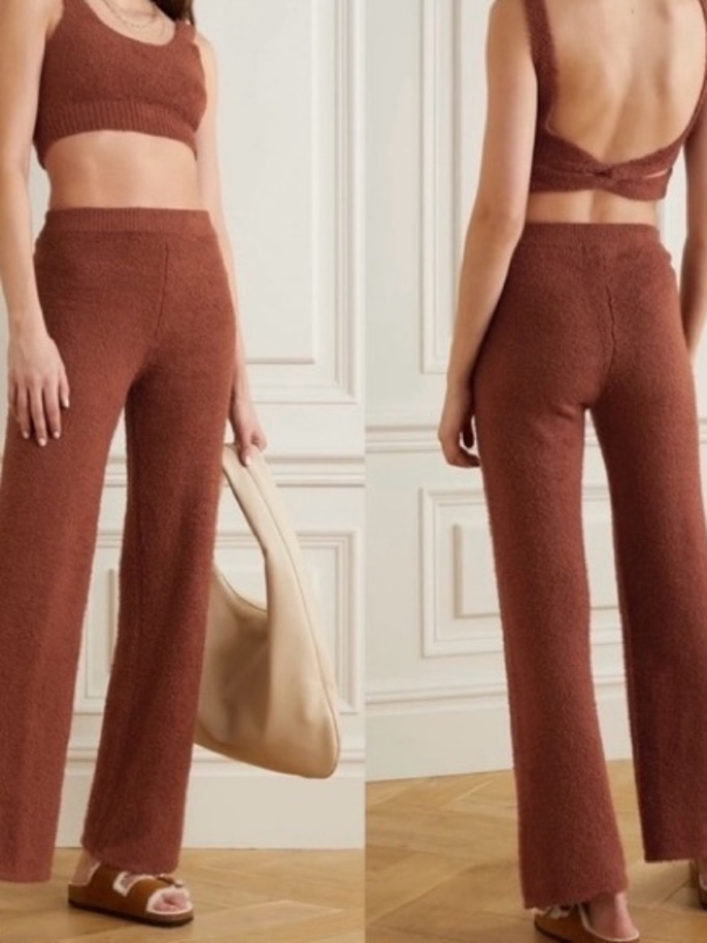 Reformation Isle Wide Leg Knit Pants Brown Organic Cotton Pull On Size M